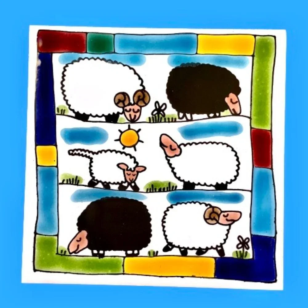 Tile Trivet Hot Plate SHEEP Hand Glazed by Team Owairaka New Zealand